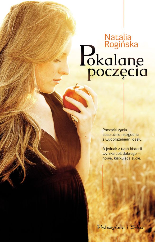 Na okładce blondwłosa kobieta w ciąży ubrana w czarną sukienkę, w dłoni trzyma jabłko. W tle zboże.