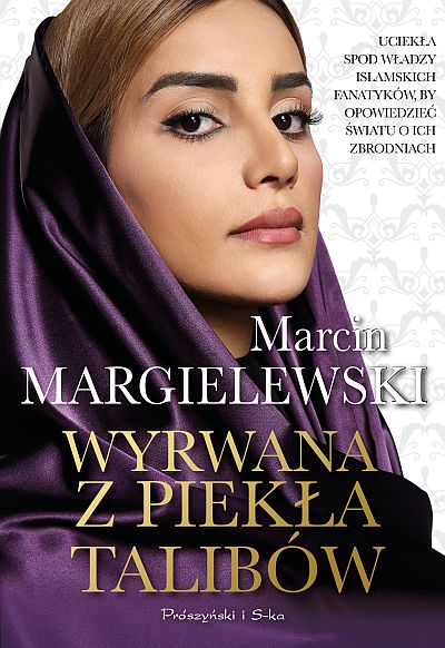 Na okładce twarz kobiety w makijażu z fioletową chustą na głowie i ramionach