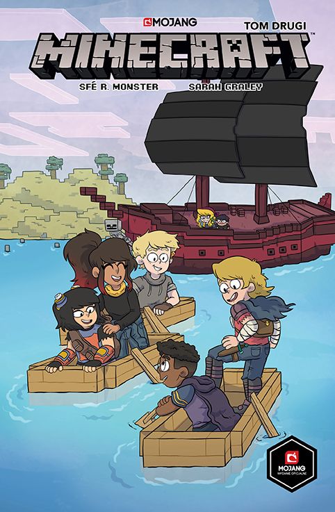 Okładka rysunkowa. Grupa dzieci w łódkach na wodzie, w tle duży statek i wyspa z drzewami
